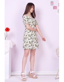 Fine Off Shoulder Floral Print Side Slit Skirt Playsuit (Beige)